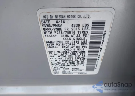 2014 Nissan Rogue Select S from USA, damaged, VIN JN8AS5MT1EW611079